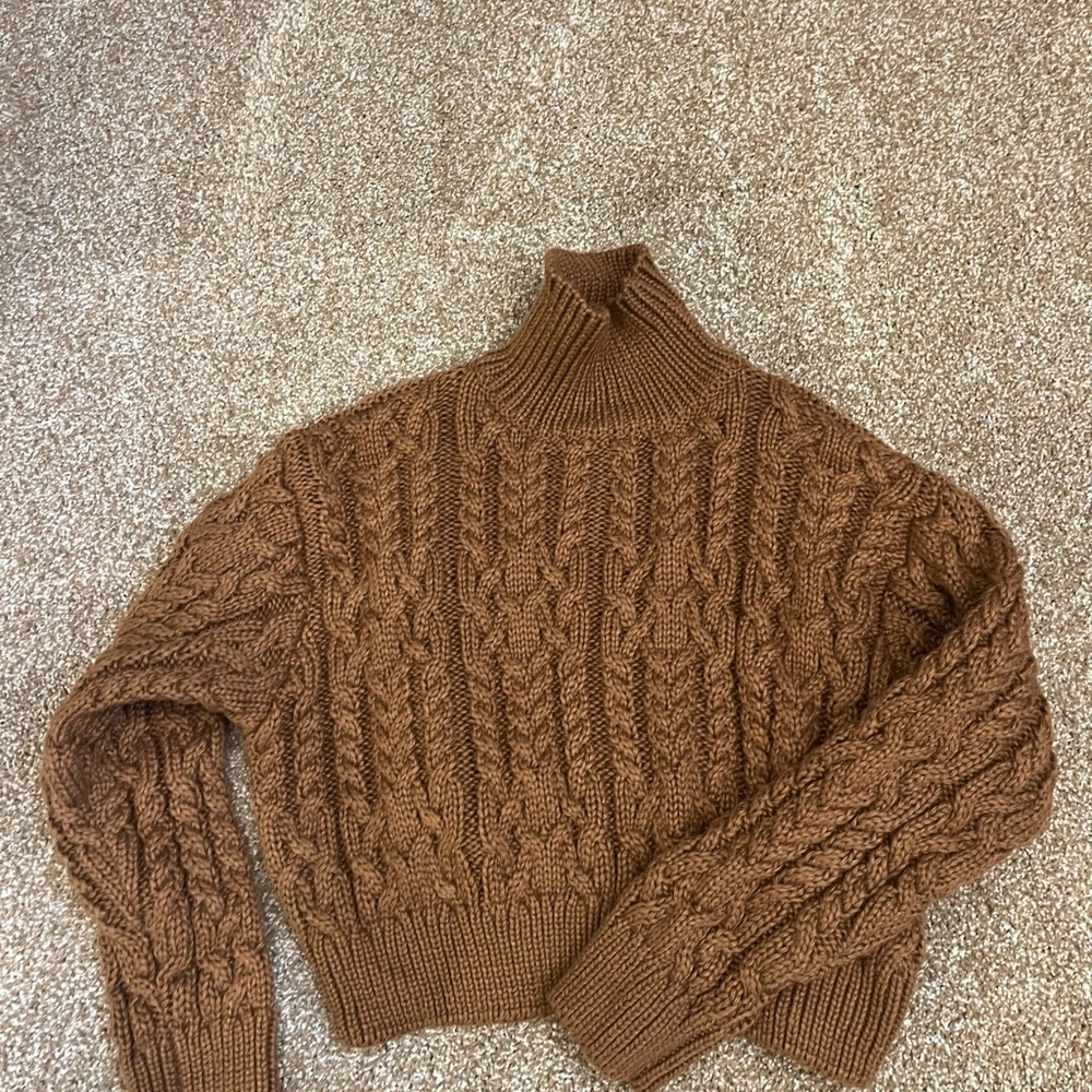 Cable Knit Turtleneck Sweater - Brown